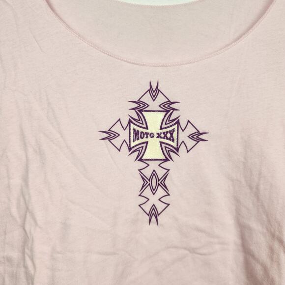 Moto XXX T-Shirt Pink Vintage Size Large Women Cap Sleeve Scoop Neck NWT - Picture 2 of 6